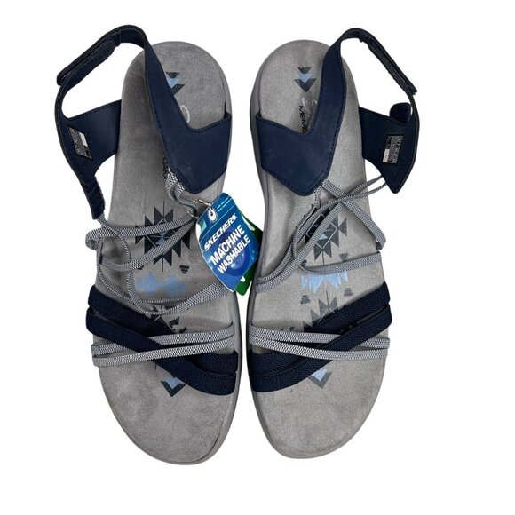 Skechers Reggae Slim Takes Two Strappy Sandals Navy Comfort Memory Foam US 10 - Picture 12 of 13